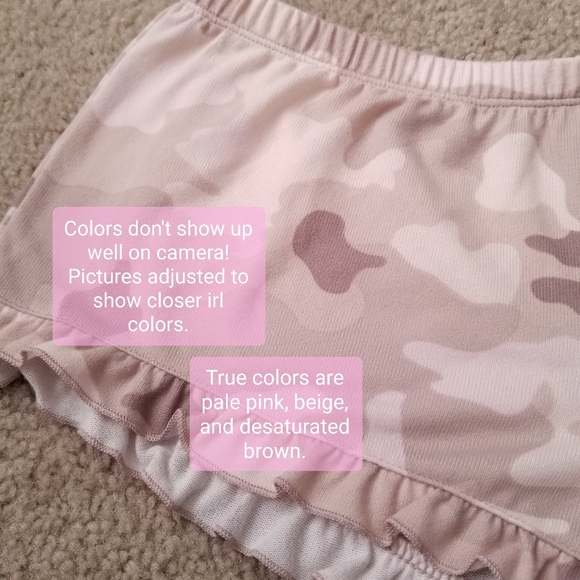 NWOT Pastel Light Pink And Brown Ruffled Camo Soft Pajama Shorts - Picture 7 of 12